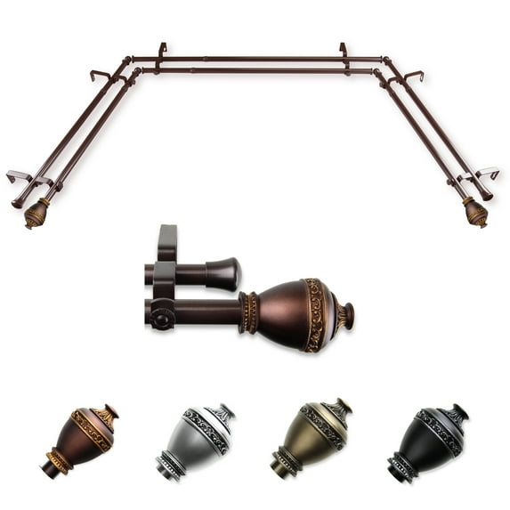 Malika 13/16" Double Bay Window curtain rod Adjustable 20"-36", 38"-72" - Cocoa,(ABay-95-7D)