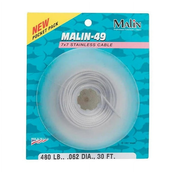Malin 7x7 Stainless Steel Cable 30FT 480# Line & Leader