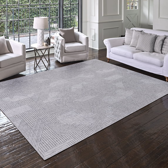 Malini Devyn Charcoal Gray Modern Geometric High-Low Area Rug, 8x10