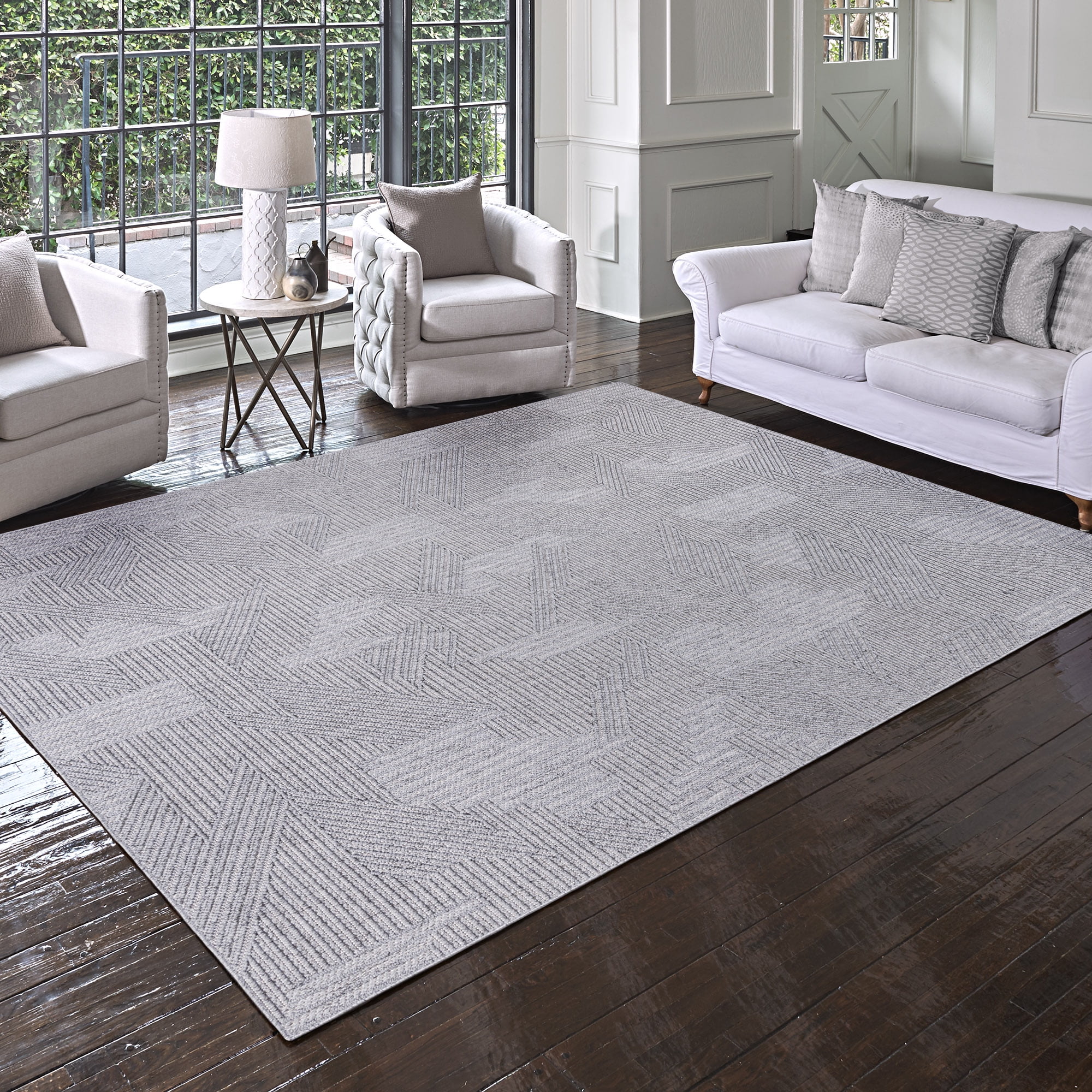 Malini Devyn Charcoal Gray Modern Geometric High-Low Area Rug, 9x13