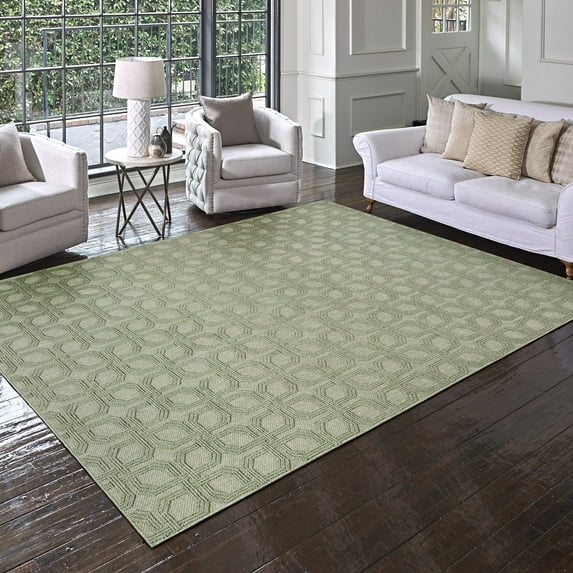 Gertmenian Malini Haley Sage Green Bohemian Geometric Tonal Polyester High-Low Indoor Area Rug, 8x10