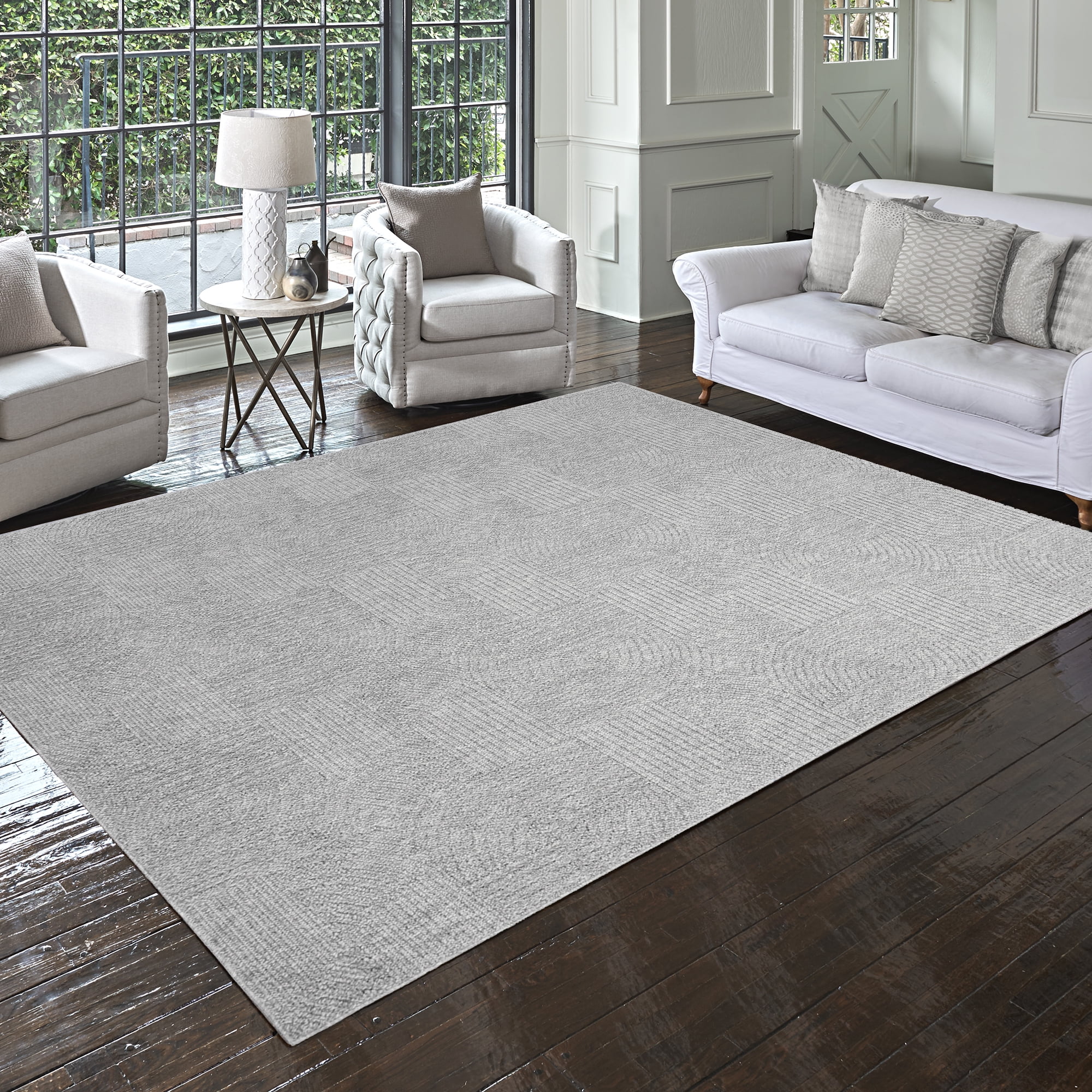 Gertmenian Malini Karina Charcoal Gray Modern Geometric Tonal Polyester High-Low Indoor Area Rug, 6x9