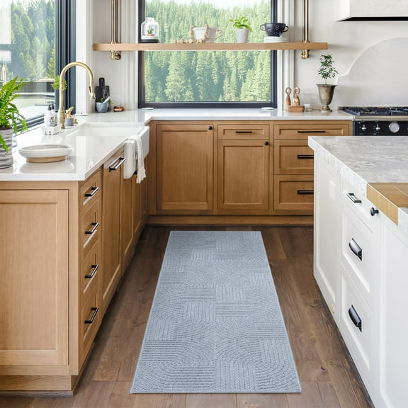 Gertmenian Malini Karina Denim Blue Modern Geometric Tonal Polyester High-Low Indoor Area Rug, 2x8