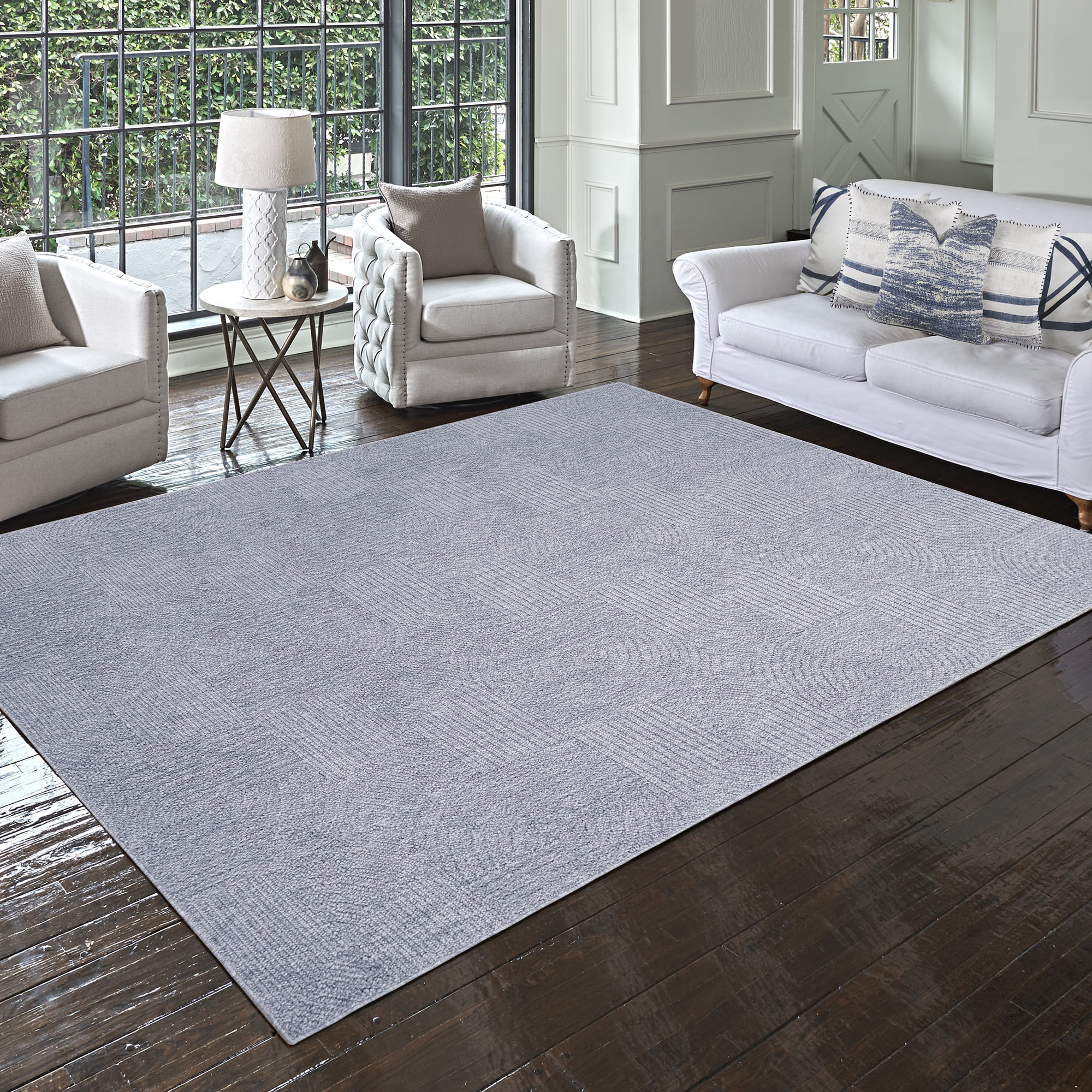 Malini Karina Denim Blue Modern Geometric High-Low Area Rug, 8x10