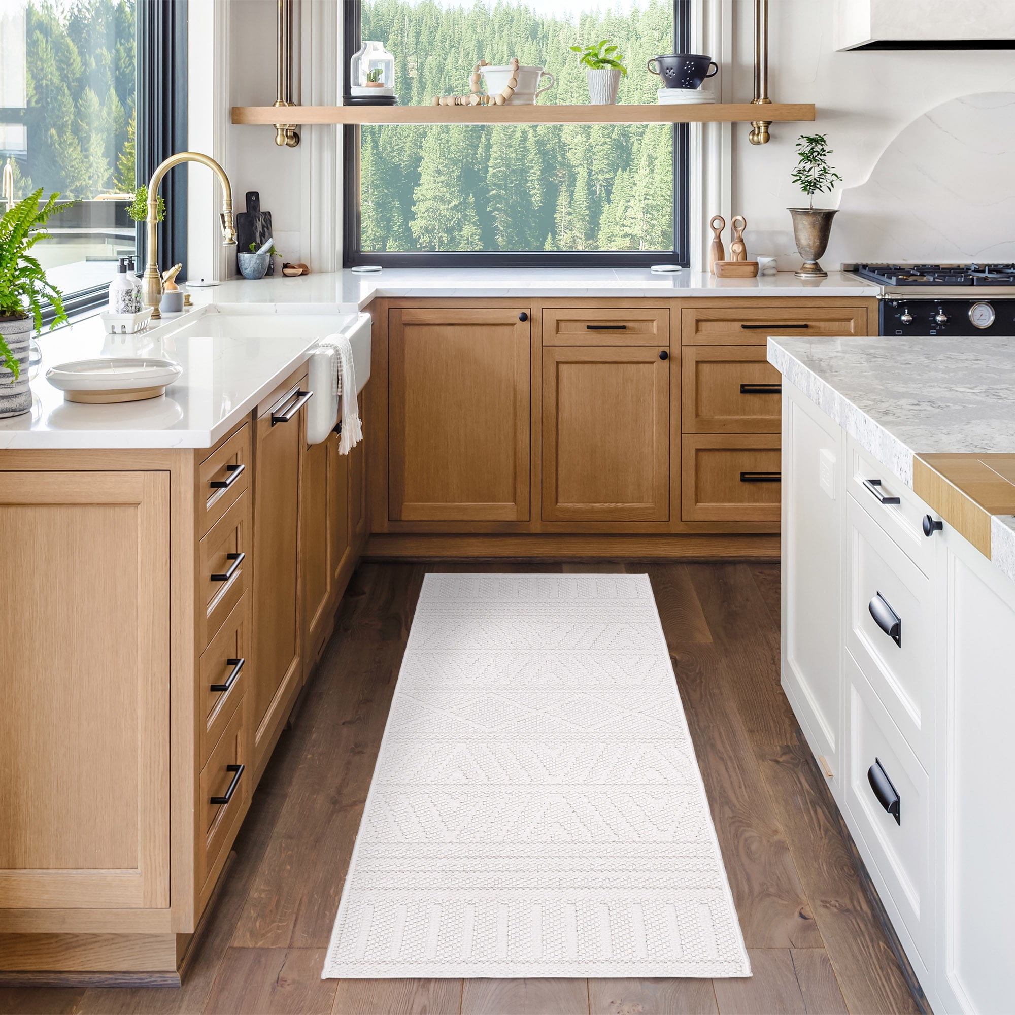 Gertmenian Malini Lana Cream Ivory Bohemian Geometric Tonal Polyester High-Low Indoor Area Rug, 2x8