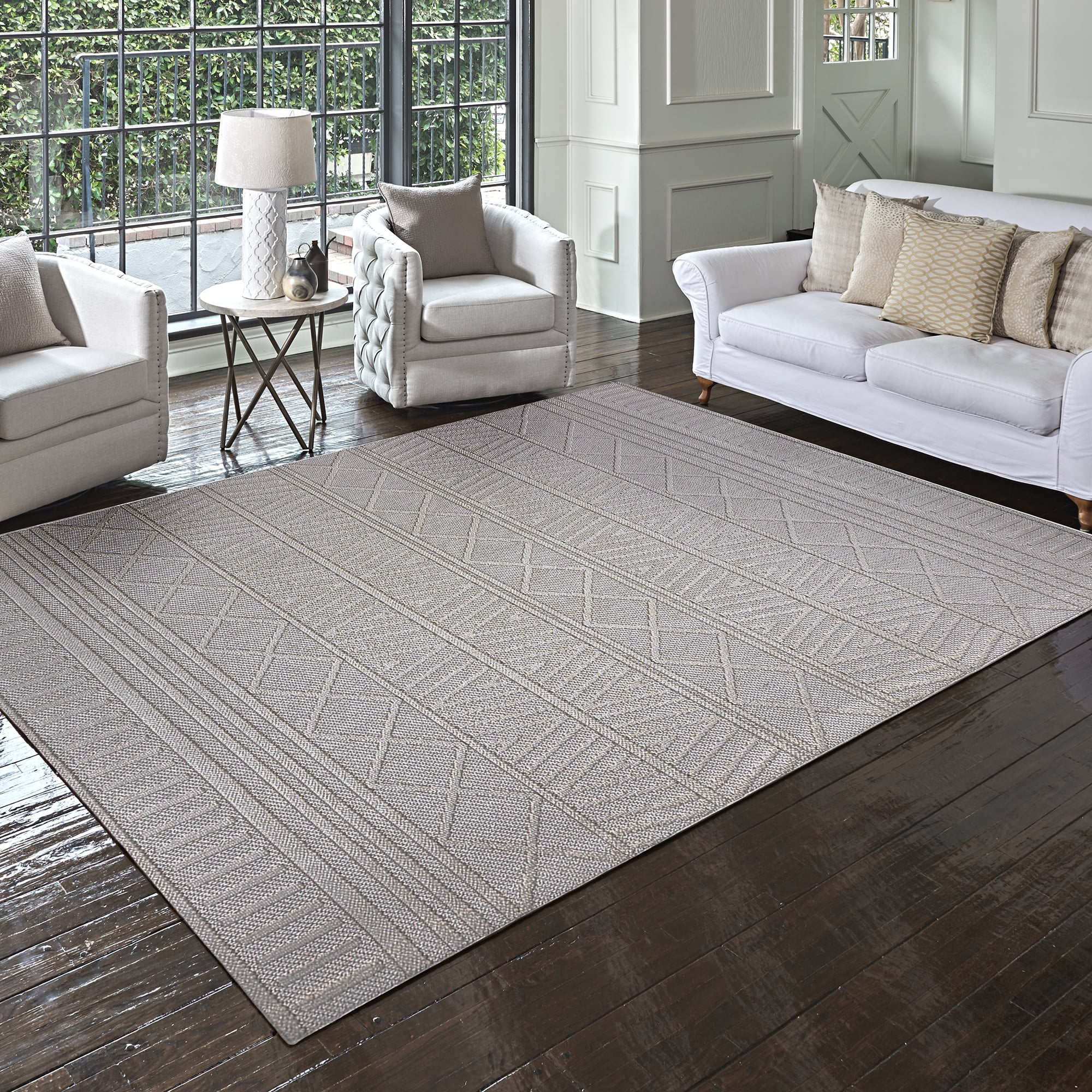 Gertmenian Malini Lana Silver Gray Bohemian Geometric Tonal Polyester High-Low Indoor Area Rug, 9x13