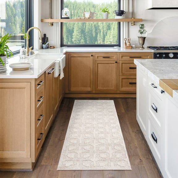 Gertmenian Malini Haley Beige Modern Geometric Tonal Polyester High-Low Indoor Area Rug, 2x8