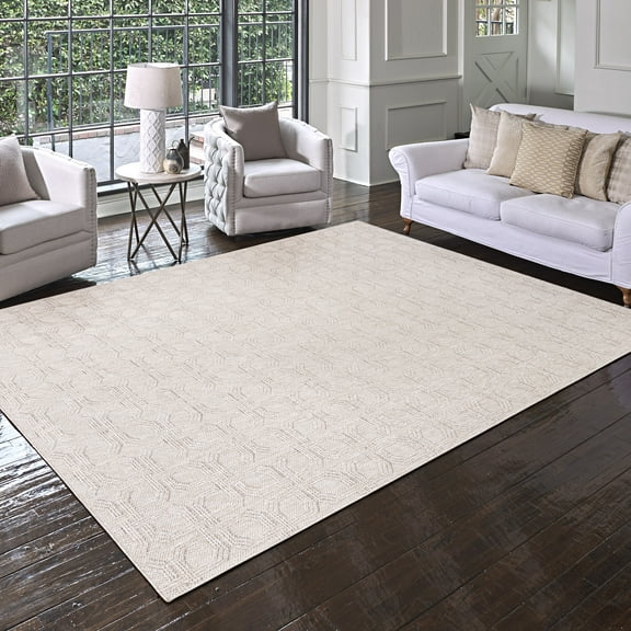 Malini Light Beige Modern Geometric High-Low Area Rug, 8x10