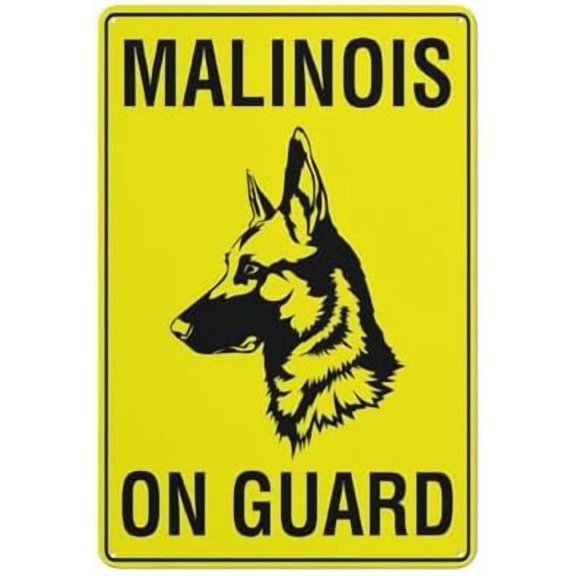 Malinois On Guard Sign 12 X 8 Inch Metal Sign, Rustproof Aluminum, Multicolor
