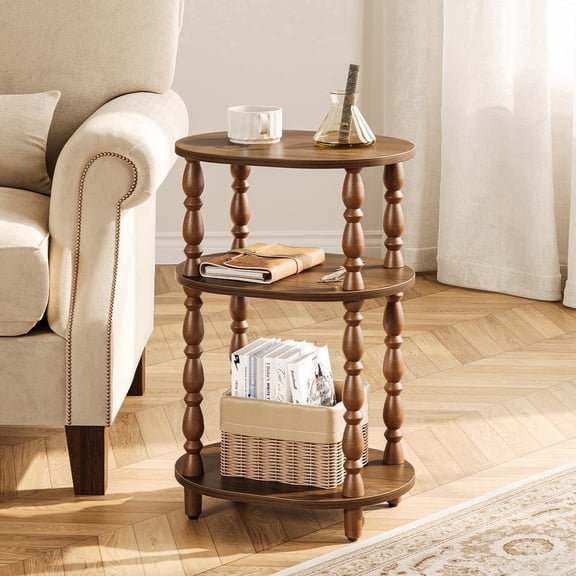 Maliowa 3-Tier Side Table, Small End Table for Living Room Bedroom, Accent Table Nightstand with Storage Shelf for Narrow Spaces, Walnut