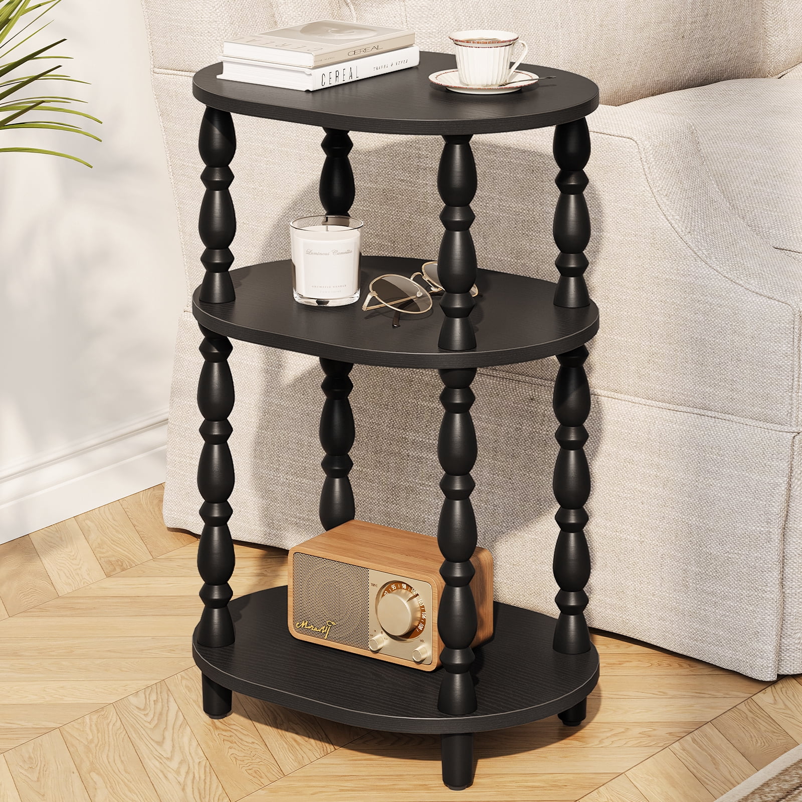 YUBO Co.ltd Maliowa 3-Tier Side Table, Small End Table for Living Room Bedroom, Accent Table Nightstand with Storage Shelf for Narrow Spaces, Black