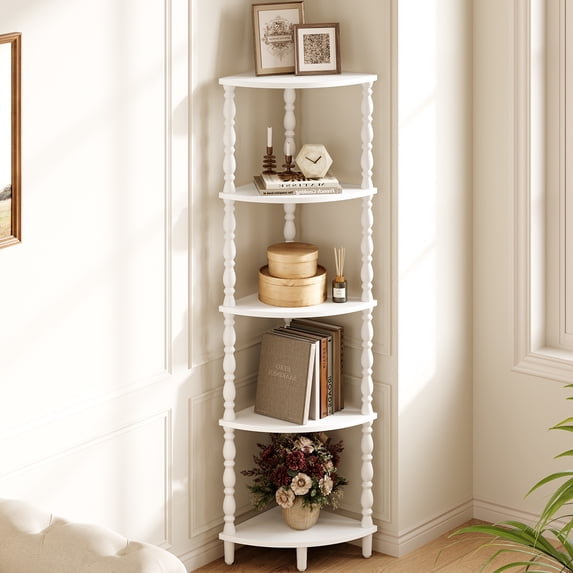 Maliowa 5-Tier Corner Shelf Stand, Vintage Corner Bookshelf with ...