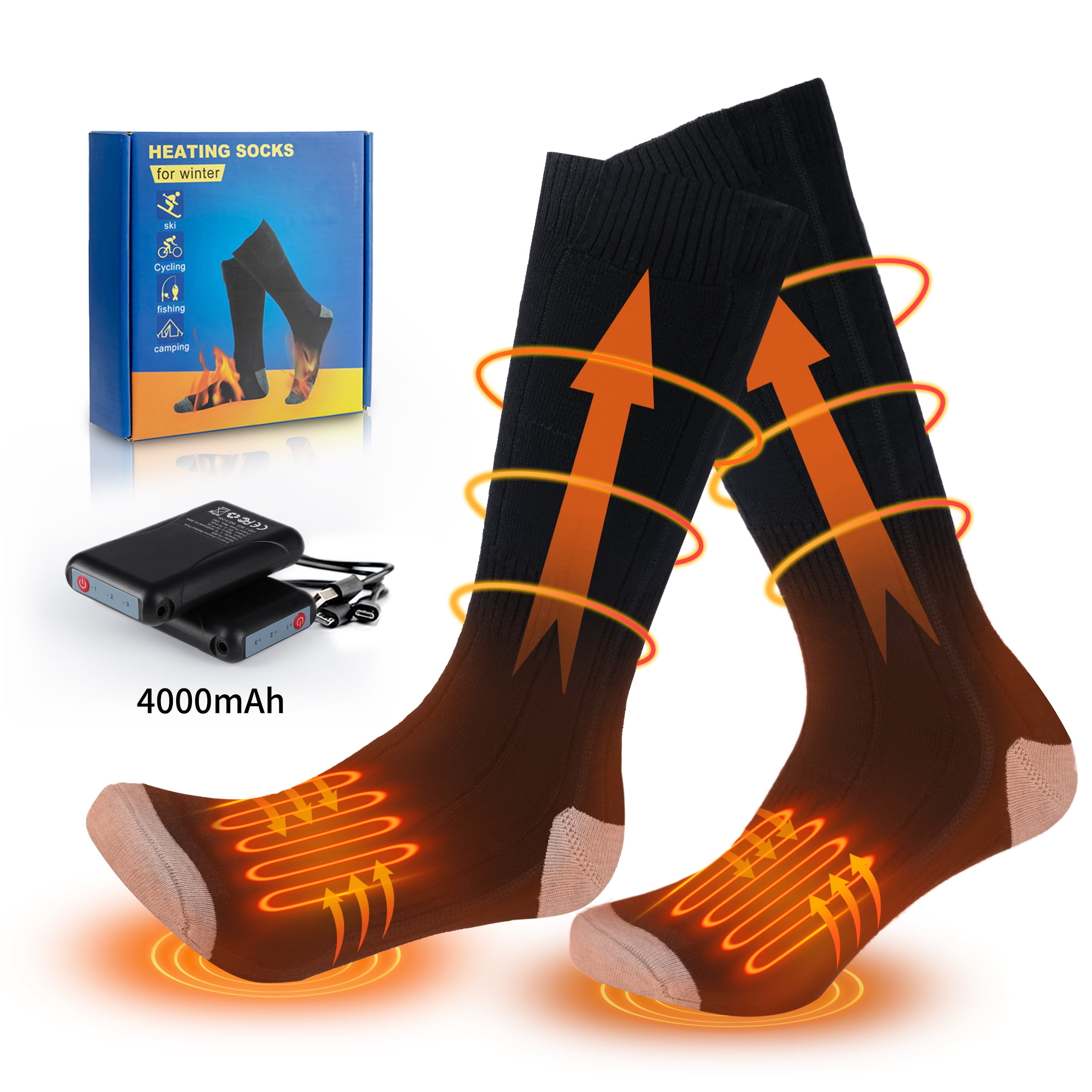 Maliowa Heated Socks for Men Women 4000mAh Rechargeable Electric Warm Winter Thermal Heating