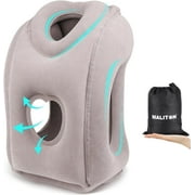 Maliton Inflatable Travel Pillow - Neck Pillow for Airplane - 13"L x 13"W x 20"H - Grey