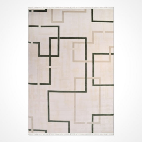 Maliyah Cream Geometric Acrylic Area Rugs for Living Room Jacquard Textured Modern Rugs Soft Geometric Rug for Bedroom Washable Rug Non-Slip Bohemian Carpet Perfect for Dining Room Office Beige