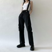 Mall Goth Black Cargo Pants Women Streetwear Gothic High Waist Loose Trousers Korean Fashion Sweatpants Overalls -Black-Chinese Size M