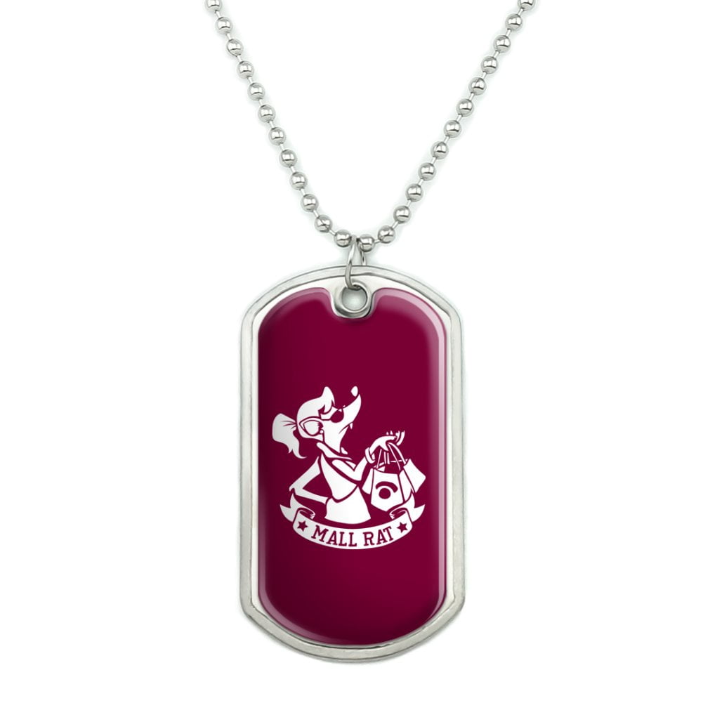 Mall Rat with Shopping Bags Military Dog Tag Pendant Necklace with