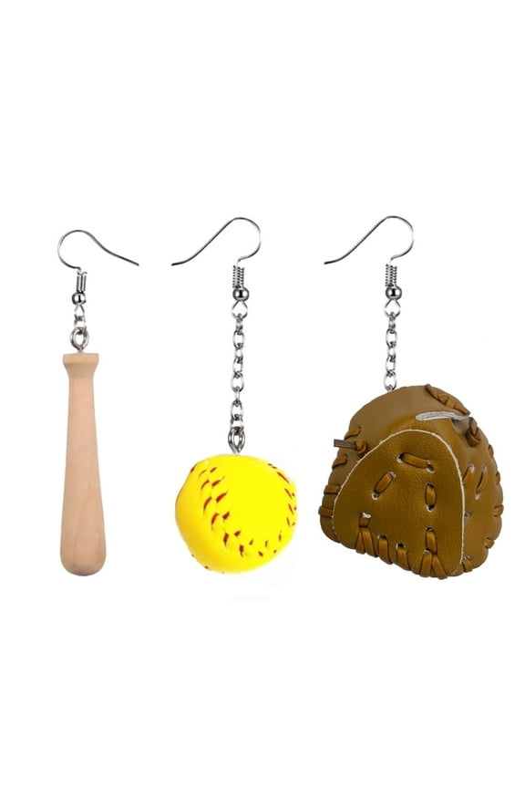 - Cheerleader Earring - Softball Earrings - Softball Jewelry (Bat, Ball & Mitt - Tan)