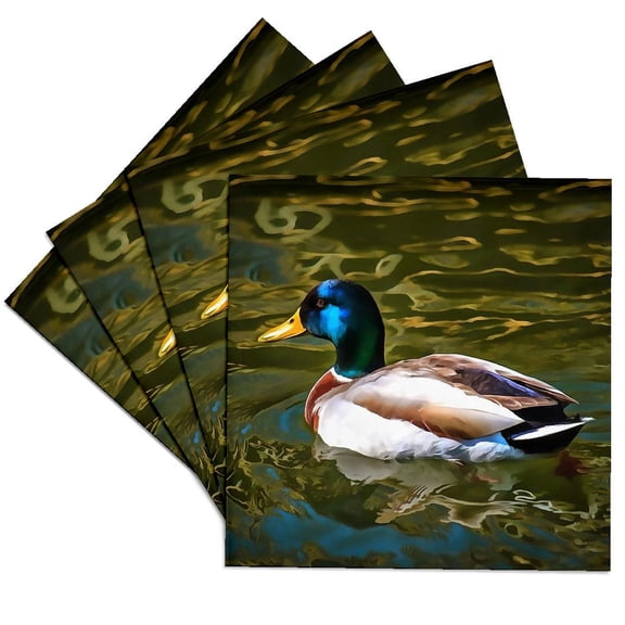3drose, Mallard Duck Artistic Portrait, Set of 4 Ceramic Tile Coasters