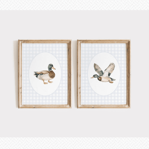 Mallard Duck Baby Boy Nursery Vintage Blue Farmhouse Poster Home Decor Office Wall Art Set 2 Set 2