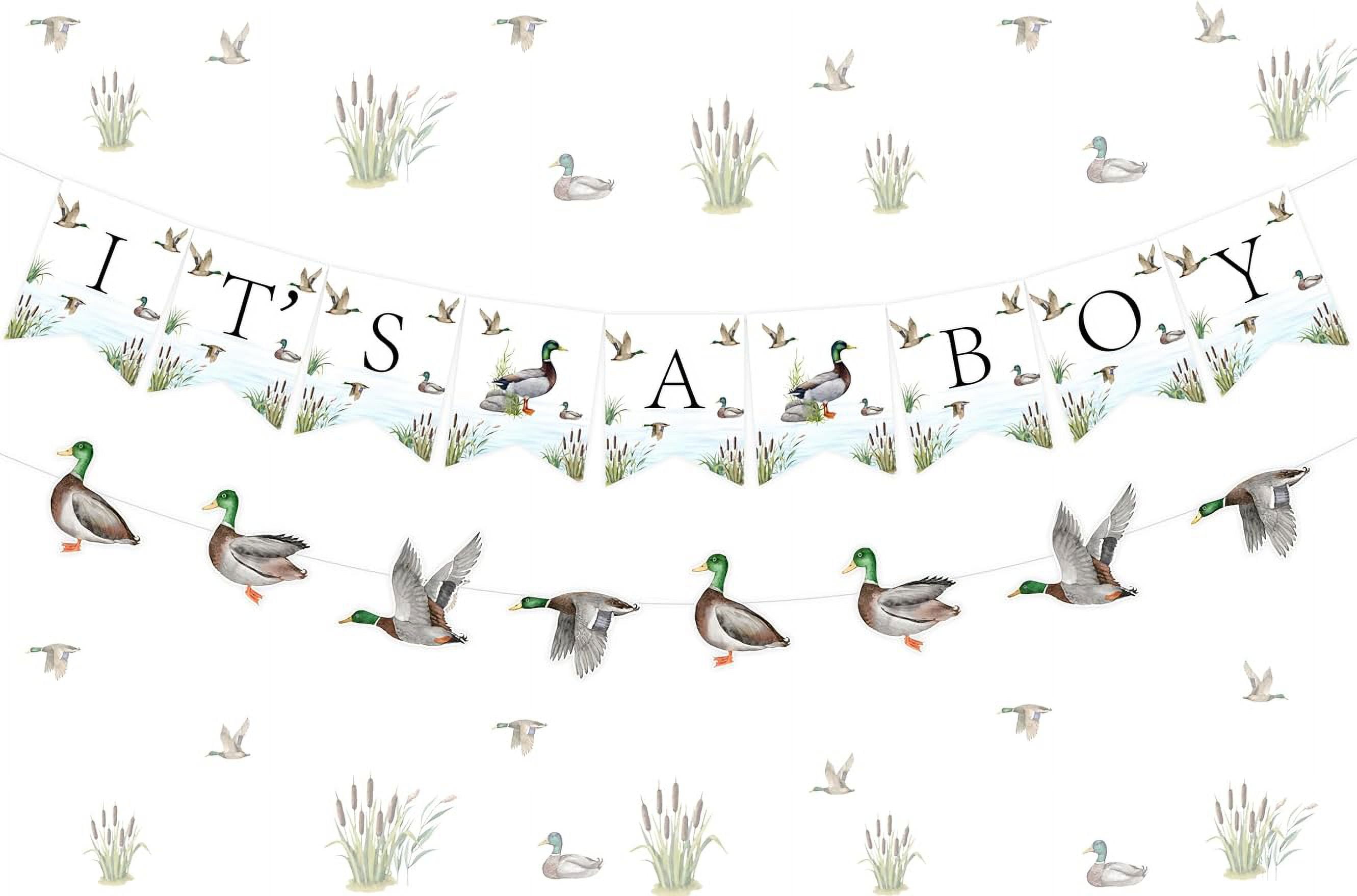 Mallard Duck Baby Shower Banner Decorations, Its A Boy Duck Theme Rustic Garland Bunting Set Pregnancy Celebration Gender Reveal Party Supplies for Boy