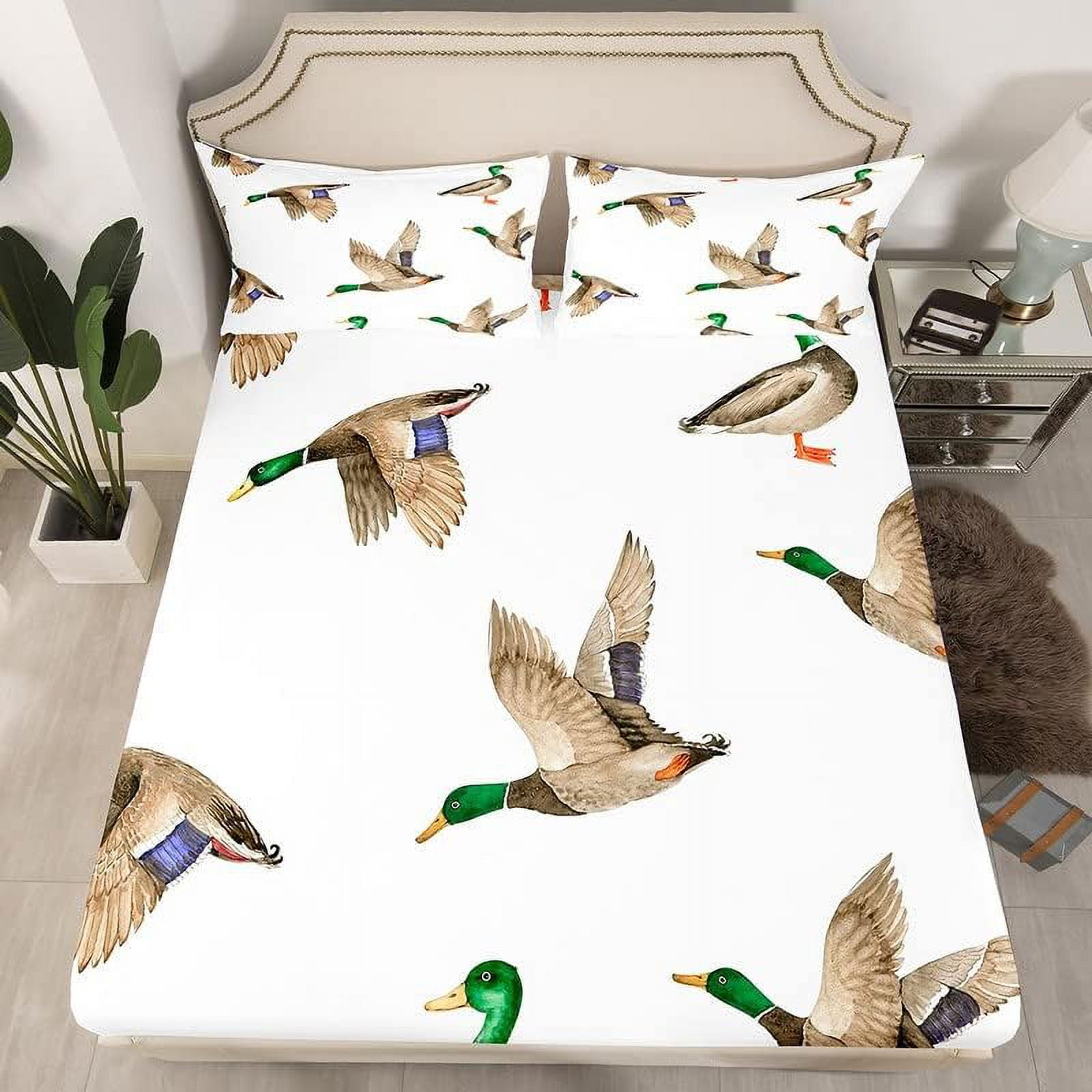 Mallard Duck Bed Sheet Set Hunting and Fishing Fitted Sheet Wild Animal