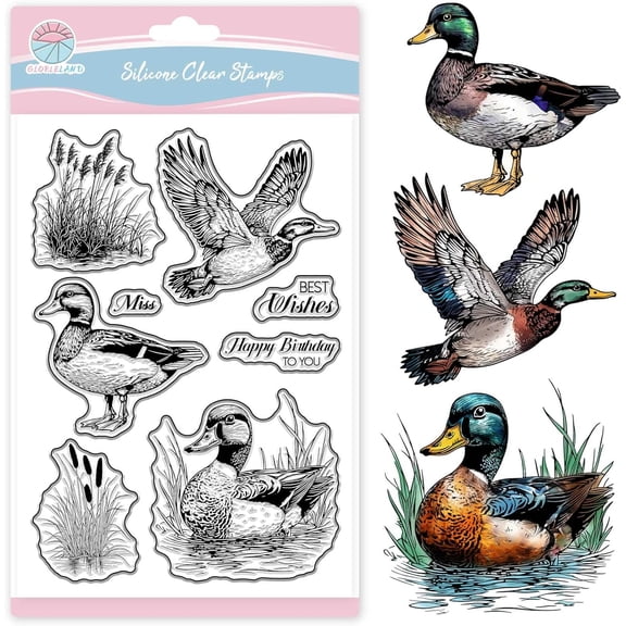 Mallard Duck Clear Stamps DIY for Scrapbooking Reeds Greetings Silicone Stamps Animal Bird Transparent Stamp DIY for Card Making DIY Embossing Journaling