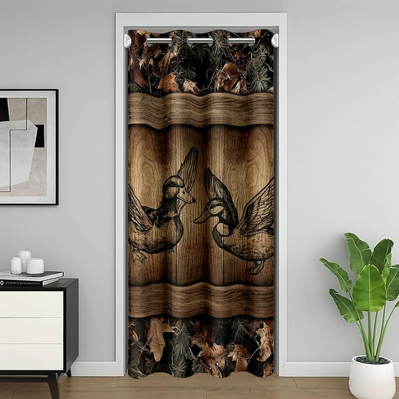 Mallard Duck Door Curtain for Doorway Privacy,Camo Patchwork Animal Blackout Curtain 52"W X 84"L for Bedroom,Rustic Cabin Hunting Room Divider Curtain,Wooden Plank Door Drape