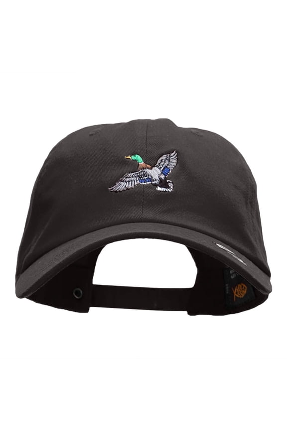 Mallard Duck Embroidered Washed Cap - Black OSFM