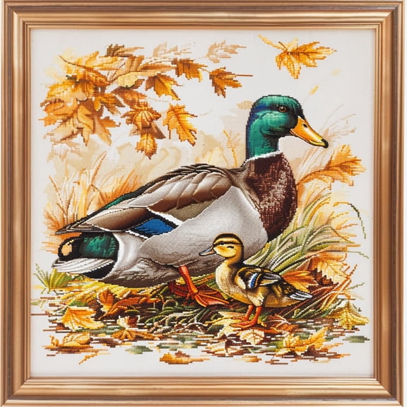 Mallard Duck Family DIY 11CT Stamped Cross Stitch Kits for Beginners Easy Needlepoint Embroidery Counted Cross Stitch Art Craft for Wall Decoration 16x16inch(4)