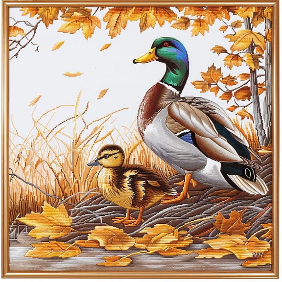Mallard Duck Family DIY 11CT Stamped Cross Stitch Kits for Beginners Easy Needlepoint Embroidery Counted Cross Stitch Art Craft for Wall Decoration 16x16inch(2)