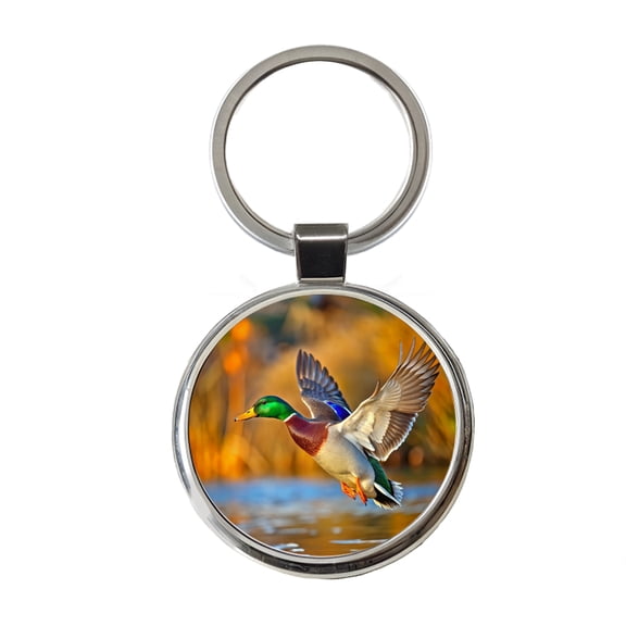 Mallard Duck Flying Metal Round Keychain