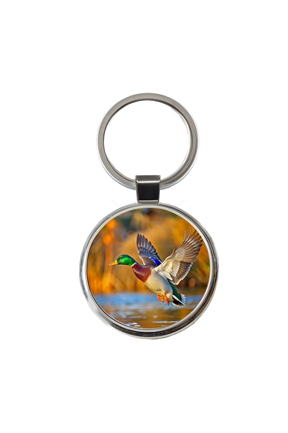 Mallard Duck Flying Metal Round Keychain