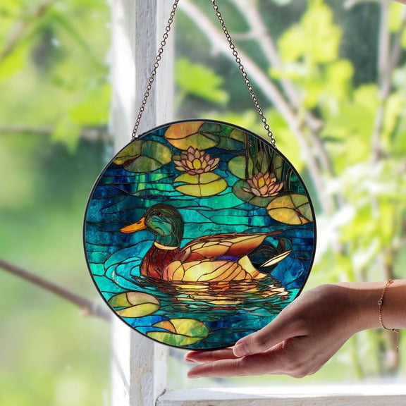 Mallard Duck Glass Window Suncatcher, Handmade Waterfowl Decor, Nature Lover Gift, Rustic Cabin Glass Art, Duck Hunting Gift Idea, Suncatcher Window Hanging, 3.5 in