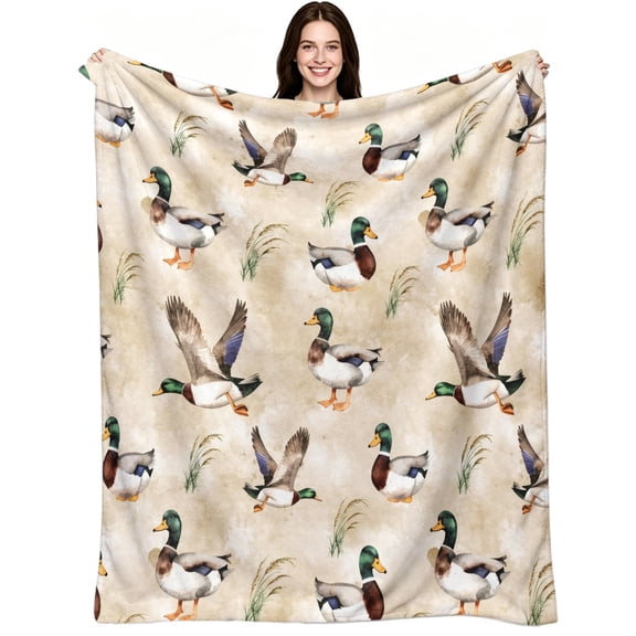 Mallard Duck Hunting Watercolor Pattern Flannel, Soft Warm Flannel Fleece, Watercolor Rustic, Throw Blanket, Cozy Warm, Home Decor, Couch Sofa Bed Camping