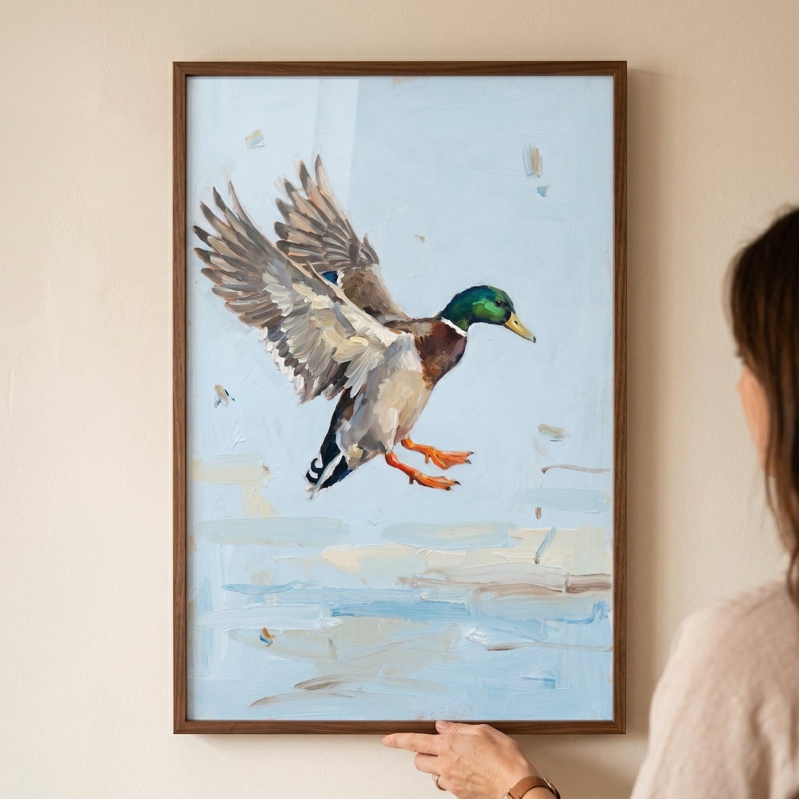 Mallard Duck Landing With Wings Spread Wall Art Print, Painterly ...