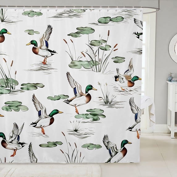 Mallard Duck Lotus Pond Pattern Shower Curtain For Bathroom Decor Waterproof Fabric Bath Accessory
