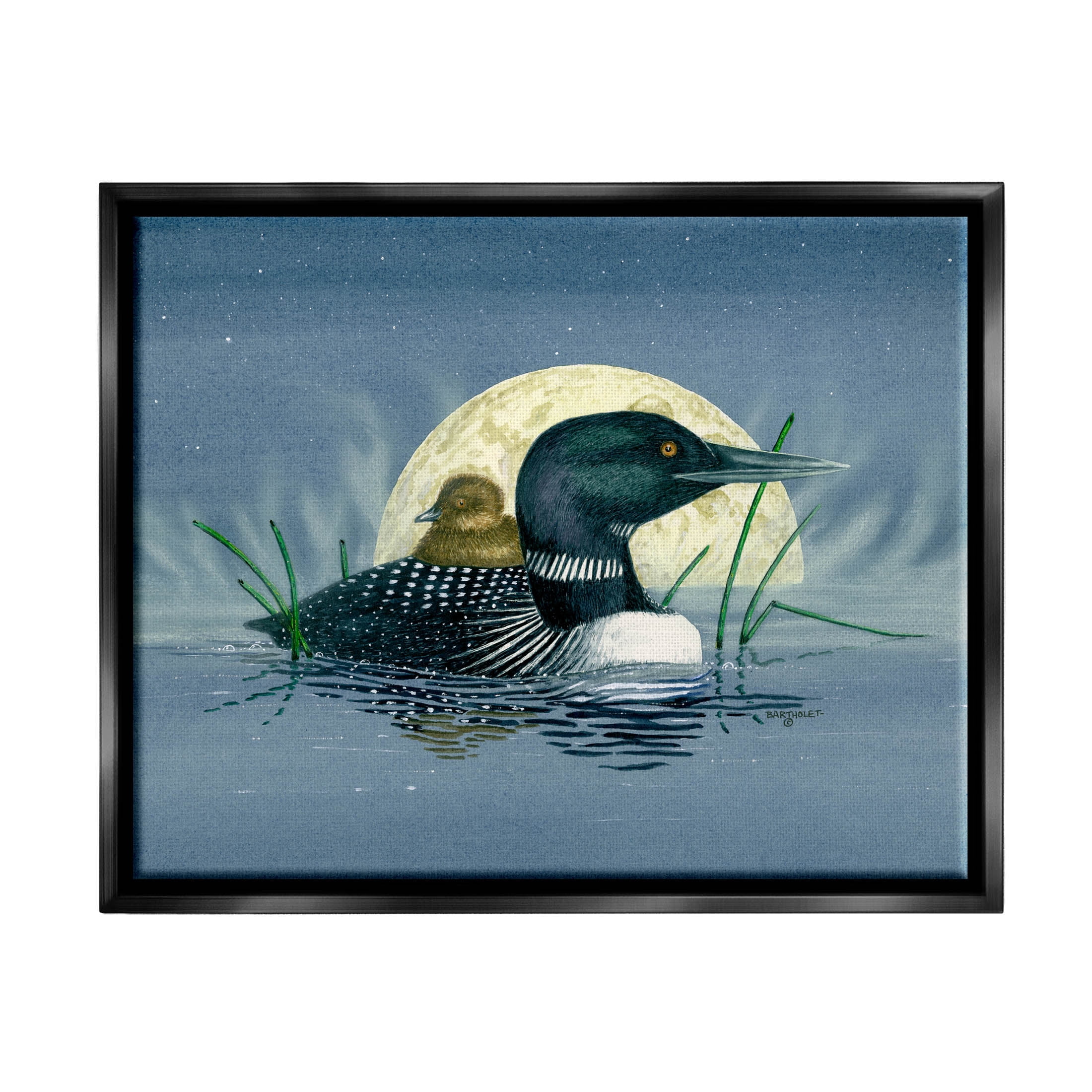 Mallard Duck Moonlit Pond Animals & Insects Graphic Art Jet Black Framed Art Print Wall Art