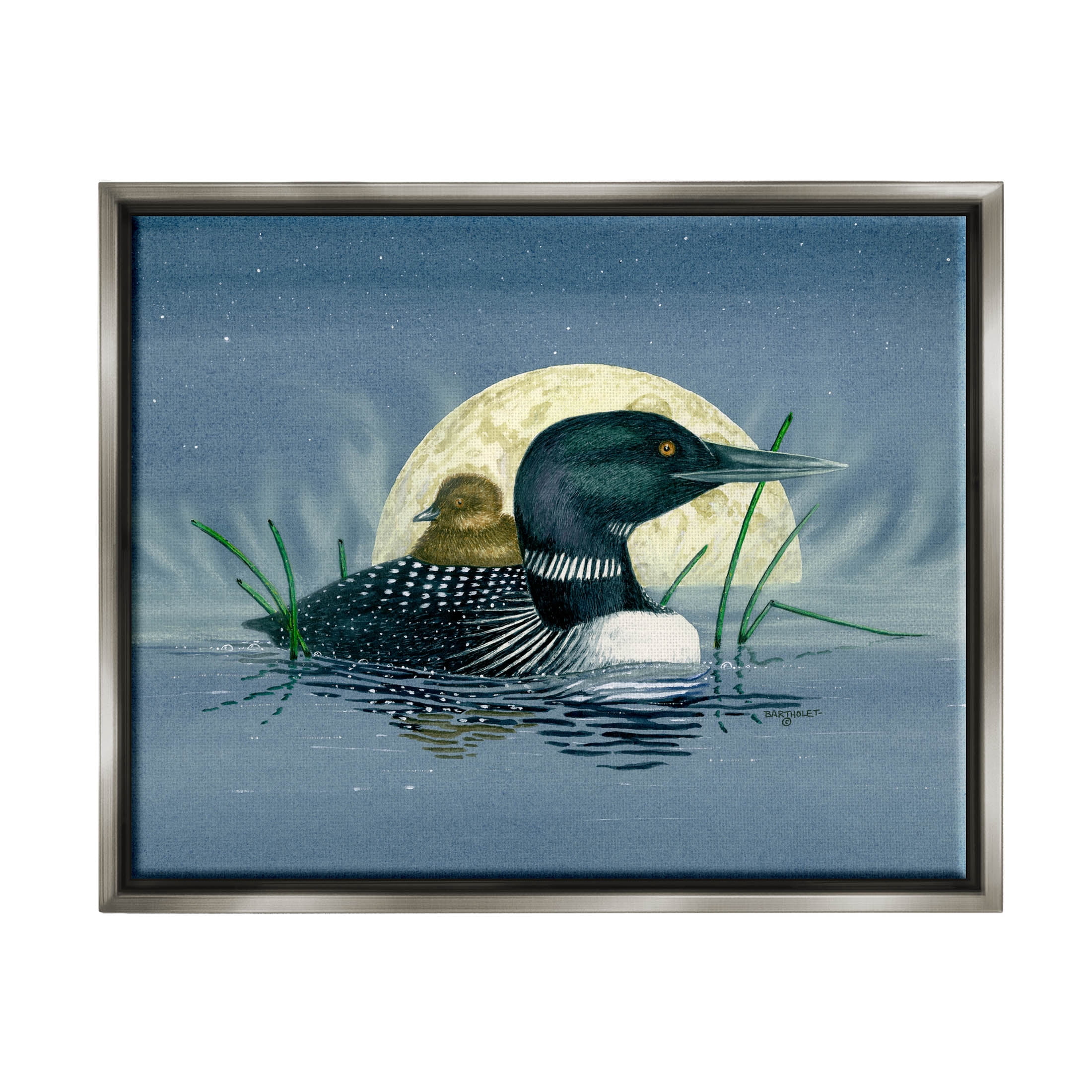 Mallard Duck Moonlit Pond Animals & Insects Graphic Art Luster Gray Framed Art Print Wall Art