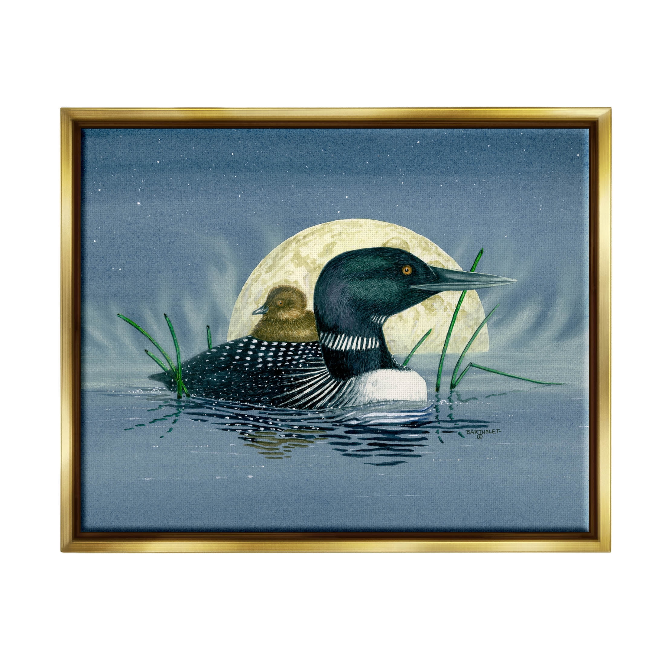 Mallard Duck Moonlit Pond Animals & Insects Graphic Art Metallic Gold Framed Art Print Wall Art