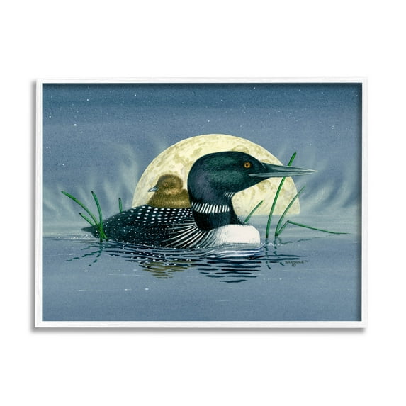 Mallard Duck Moonlit Pond Animals & Insects Graphic Art White Framed Art Print Wall Art