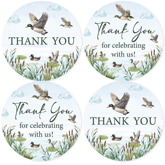 Mallard Duck Party Favors - 80pcs Mallard Duck Thank You Stickers, Thank You for Celebrating with Us Labels, 2 Unique Designs for Baby Shower Birthday Party