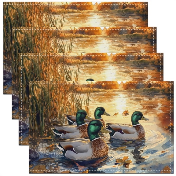 Mallard Duck Placemats Set of 4 Fishing and Hunting Sunset Table Mats Placemat 12"x18" Wild Animal Placemats for Dining Table Indoor Outdoor Kitchen Nature Wildlife Decor Table Place Mats