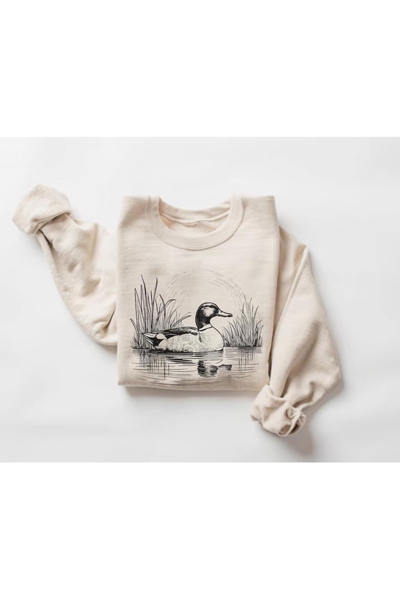 Mallard Duck Pond Scene Sweater, Bird Sweatshirt, Waterfowl Wildlife Crewneck, Marsh Nature Pullover520 Tshirt All Size S-5XL