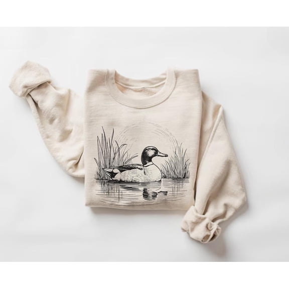 Mallard Duck Pond Scene Sweater, Bird Sweatshirt, Waterfowl Wildlife Crewneck, Marsh Nature Pullover520 Tshirt All Size S-5XL