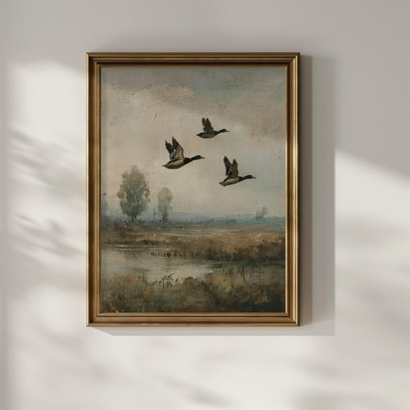 Mallard Duck Poster Print Duck Hunting Wall Art Vintage Painting Rustic Farm House Lake Wall Decor Duck Hunter Gifts Matte Poster (Unframed)
