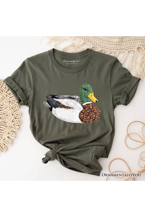 Mallard Duck Printed Faux Patchwork T-Shirt, Hunting Outdoors Tee