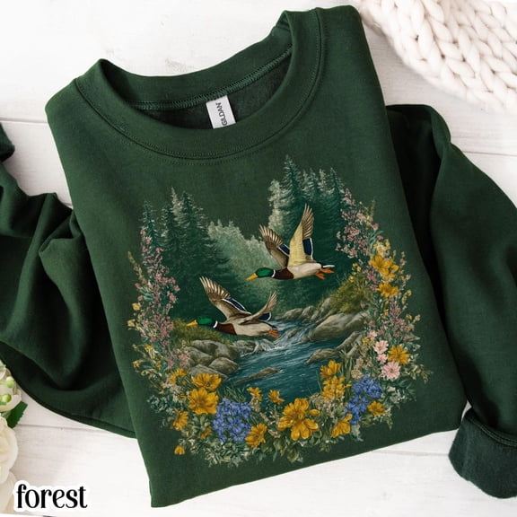 Mallard Duck Sweatshirt, Vintage Nature Crewneck, Retro Floral Bird Lover Top, Cottagecore Aesthetic Gift