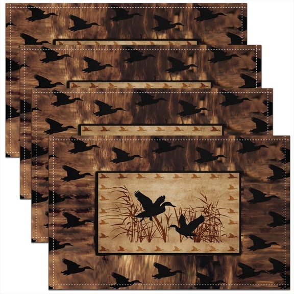 Mallard Duck Table Place Mats Flying Mallard Duck Placemat for Kitchen Dining Table 18"x12" Rustic Fall Farm Fabric Table Mats Placemat Farmhouse Hunting Fishing Theme Brown Table Mats