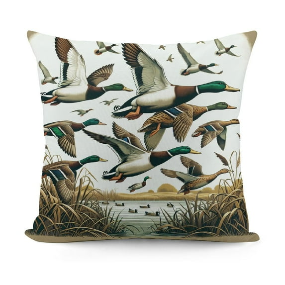 Mallard Duck Throw Pillow Covers Duck Hunting Themed Pillow Covers for Kids Teens Mallard Duck Bird Cushion Cover Rustic Natural Lake Scenery Decorative Pillow Covers